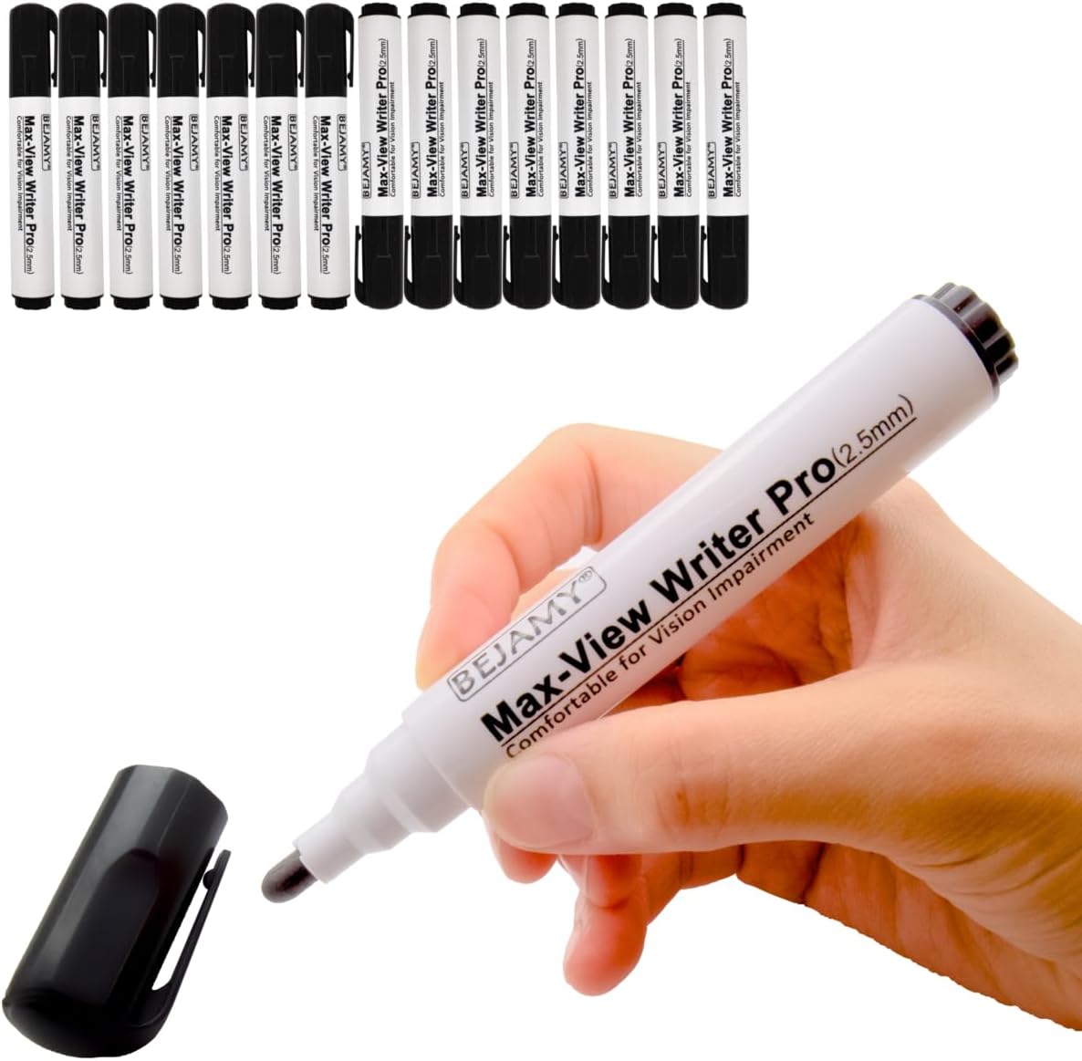 Max-View Writer Pro 太字筆記用ペン Bullet Tip-2.5mm ブラック 水性インク 15本パック ロービジョン 補助筆記具 視覚障害用 無臭 非毒性 油分不使用 アルコールフリー