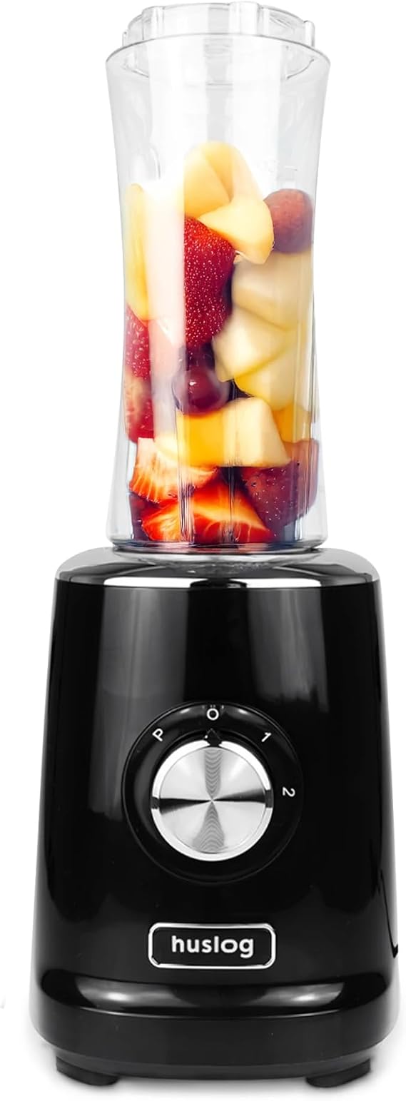 Blender Smoothie 500 W 4 Stainless Steel Blades 600 ml Blend & Go Bottle 2 Speeds + Pulse Function Non-Slip Base Overheating Protection Stand Mixer for Smoothies Protein Shakes Black