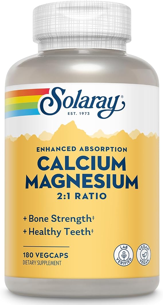 SOLARAY Calcium Magnesium 2 to 1 Ratio, 180 VegCaps