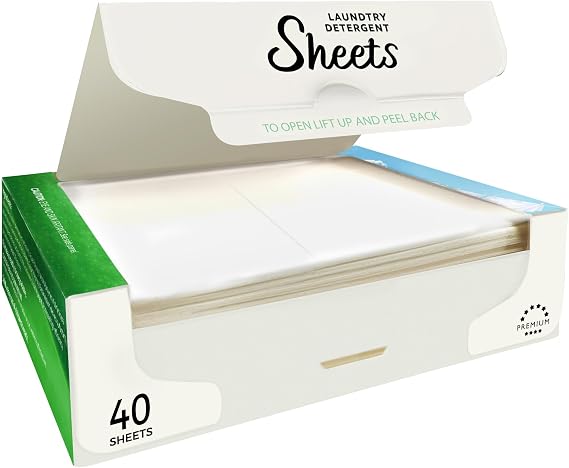 Laundry Detergent Sheets, Plant-Based Eco Friendly Laundry Sheets, Hypoallergenic Washing Sheets - Free & Clear Scent - for Travel, Apartment, Dorms, up to 80 loads