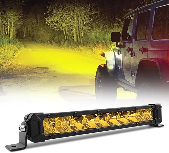 12" Yellow Led Light Bar, Spot Flood Combo Beam Led Fog Light