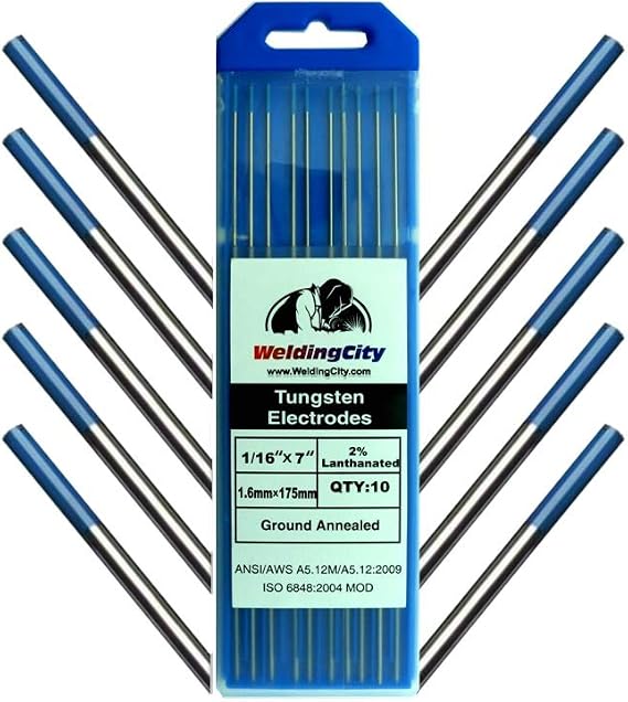 WeldingCity 10-pk Premium TIG Welding Tungsten Electrode 2.0% Lanthanated (Blue EWLa20)1/16" x 7"