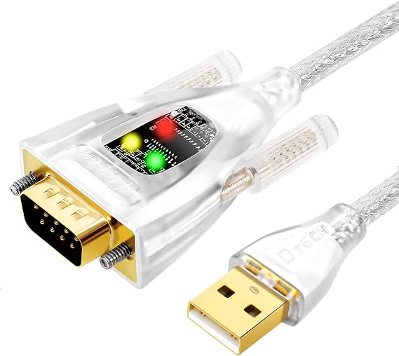 DTECH USB to Serial Adapter with FTDI Chip 9 Pin RS232 to USB Cable LED Light DB9 RS-232 Data Detect FT231 Chipset Support Windows 11 10 8 7 XP Mac OS Linux for Laptop COM Port, 6 Feet