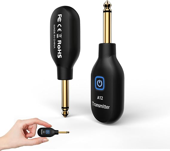 2.4GHz Wireless Guitar System Transmitter Receiver, 24-bit 48KHz Audio, 100ft Range, No Latency, Rechargeable, Easy Pairing for Electric Guitar & Bass - Accessories A12(1TX+1RX)