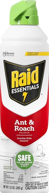 Raid Essentials Ant & Roach Killer Aerosol Spray, Child & Pet Safe, Kills Insects Quickly, for Indoor Use, 10 oz