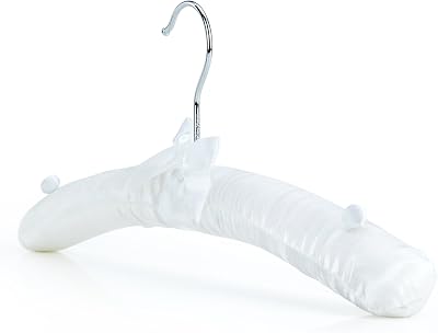 HANGERWORLD 3 Pack White Satin Padded Hangers with Non-Slip Buttons -15inch Cushioned Coat Hanger for Dresses, Sweaters, Blouses, Shirts, Womens Clothing
