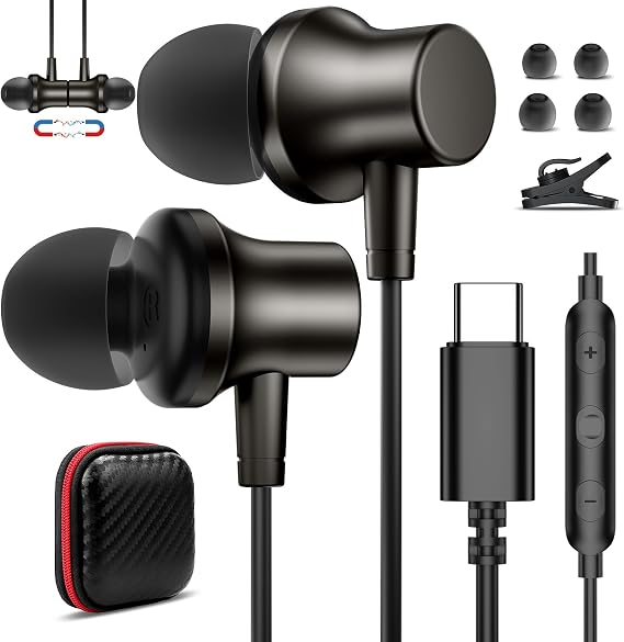USB C Kulaklık Tip C Kulaklık Manyetik Kablolu Kulaklık iPhone 15 Pro Max Samsung S24 Ultra A53 A54 S23 FE S21 Flip Fold Kulak İçi Gürültü Önleyici Kulaklık iPad 10 Pixel 7a 7 6a 8 8a için Mikrofonlu