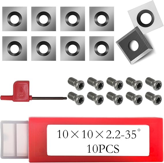 10mm Square Carbide Inserts Cutters for Spiral Helical Cutterhead Planer Knives Woodturning Lathe Tools Replacement Blades, 10pcs 10x10x2.2mm