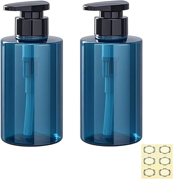 2Pcs 300ml/10oz Empty Pump Bottle Dispensers - Refillable Plastic Shampoo Bottle Hand & Dish Soap Dispenser with pump, Lotion Shower Gel Storage Container Toiletries Liquid Dispenser (Blue)