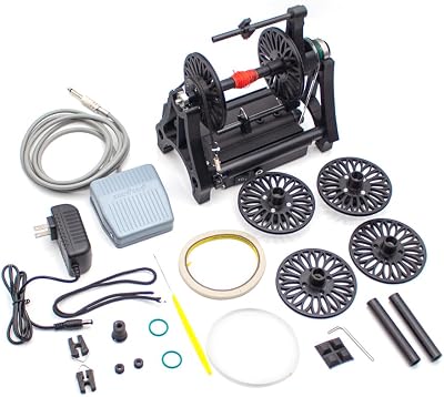 iDili AC 100-240V 1800rpm Electric Wool Spinning Wheel with Foot Pedal, Household Mini Cotton Silk Fibre Spinning Machine