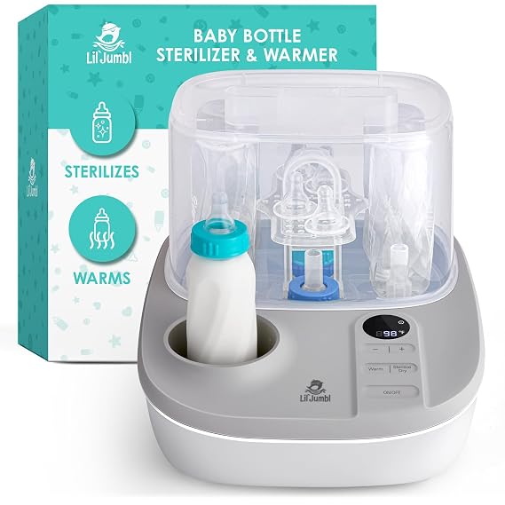 Lil' Jumbl 2-in-1 Baby Bottle Sterilizer & Warmer Time-Saving Sterilizer & Dryer for Baby Bottles, Pacifiers, Pump Parts & Essentials Features Precise Temperature Control Bottle Warmer