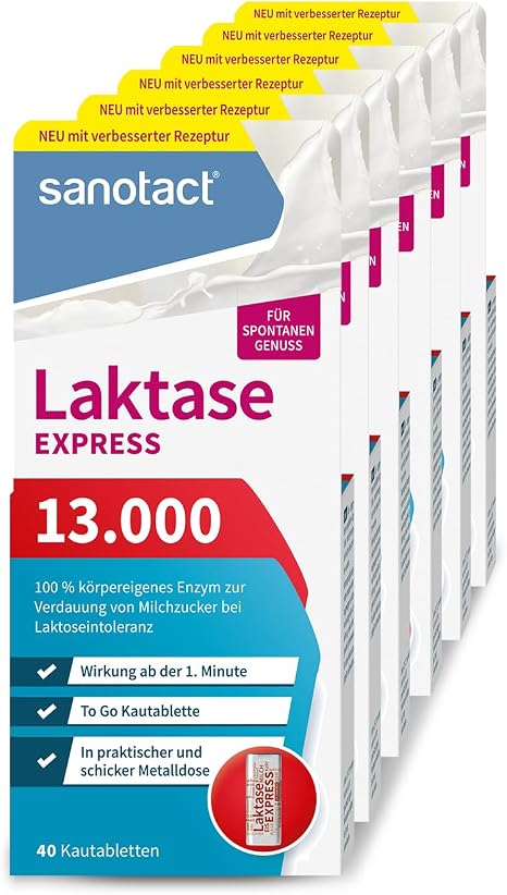 sanotact Lactase 13000 Express (6 x 40 lactase tablets) lactose tablets with immediate effect for lactose intolerance and milk intolerance for spontaneous enjoyment of dairy products