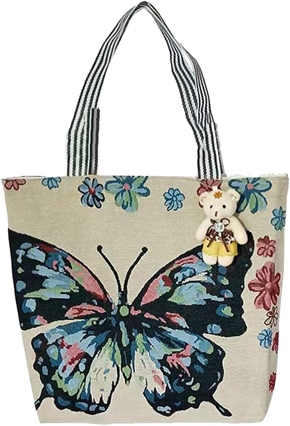 Women Large Tote Bag Durable Canvas with The Statue of Liberty Pattern Spacious Handbag for Girls Travel and Shopping