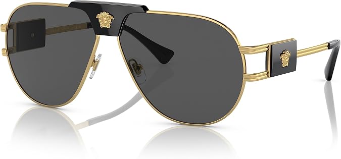Versace VE 2252 100287 Gold & Black Metal Aviator Sunglasses Grey Lens