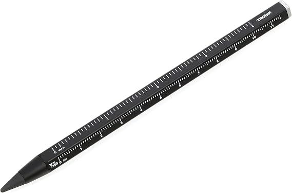 TROIKA Multi Tasking Pencil with Sustainable Continuous Aluminium and Metal Tip Black Interchangeable Erasable with Centimeter/Inch Ruler Size 147 x 10 x 10mm PEN20/BK