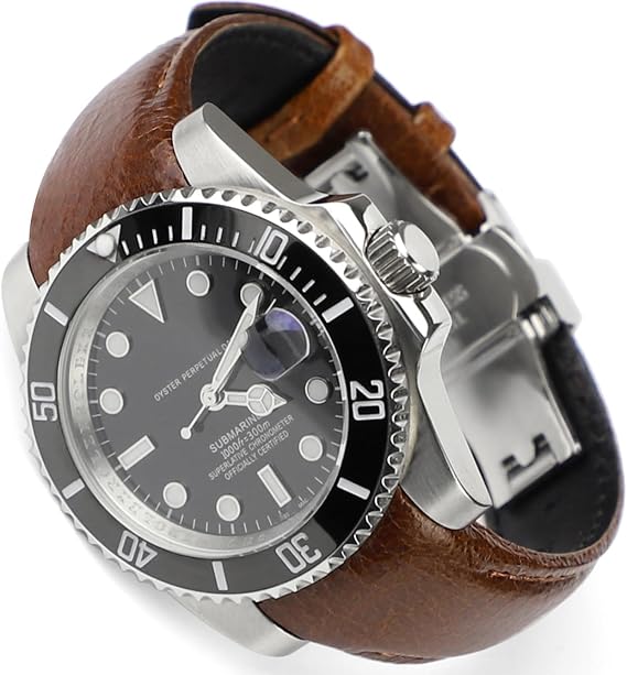 Sight Focus 20mm Curved End Retro Leather Watch Band for Rolex Submariner 40mm,Daytona 40mm,GMT-Master 40mm,Yacht-Master 40mm,Explorer I Vegetable Watch Strap Replacement