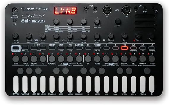 Sonicware Liven 8bit Warps [8-bit Synthesizer with 4-track Looper] Portable, Battery-Powered & Built-in Speaker for On-the-Go Sound Creation, Covering Chiptune, Game Music, and Ambient Music