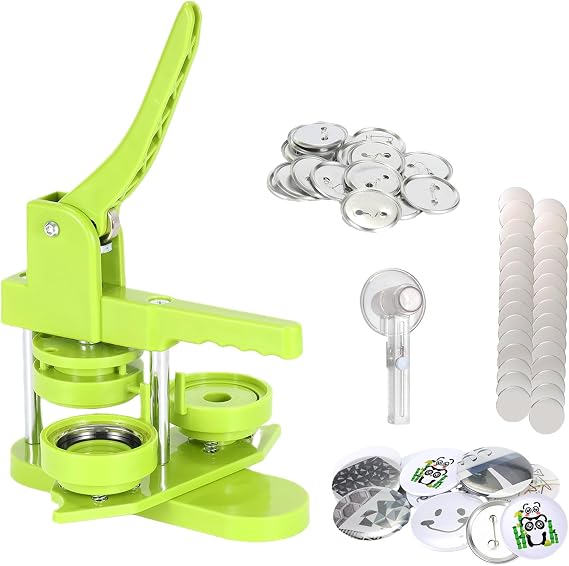 Button Maker Machine 58mm Button Badge Press Machine Installation-Free, DIY Pin Button Maker Press Machine Kit with Free 100pcs Button Maker Supplies & Circle Cutter (Green, 58MM)