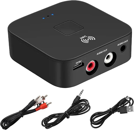 5.0 Bluetooth Audio Receiver Adapter with 3.5mm AUX & RCA Inputs NFC