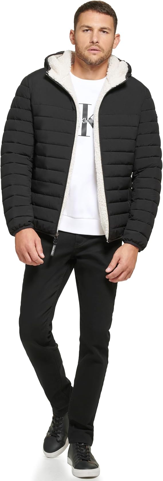 Calvin Klein Men's Lightweight Packable Down Jacket With Sherpa Lining
