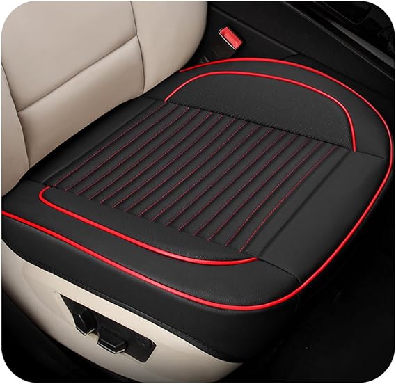 Car Seat Cover, Leather Vehicle Front Bottom Seat Cushion Cover with Storage Pocket, Anti-Slip Bottom Seats Protector Luxury Interior Decor for Most Car Trucks SUVs (Black+Red)