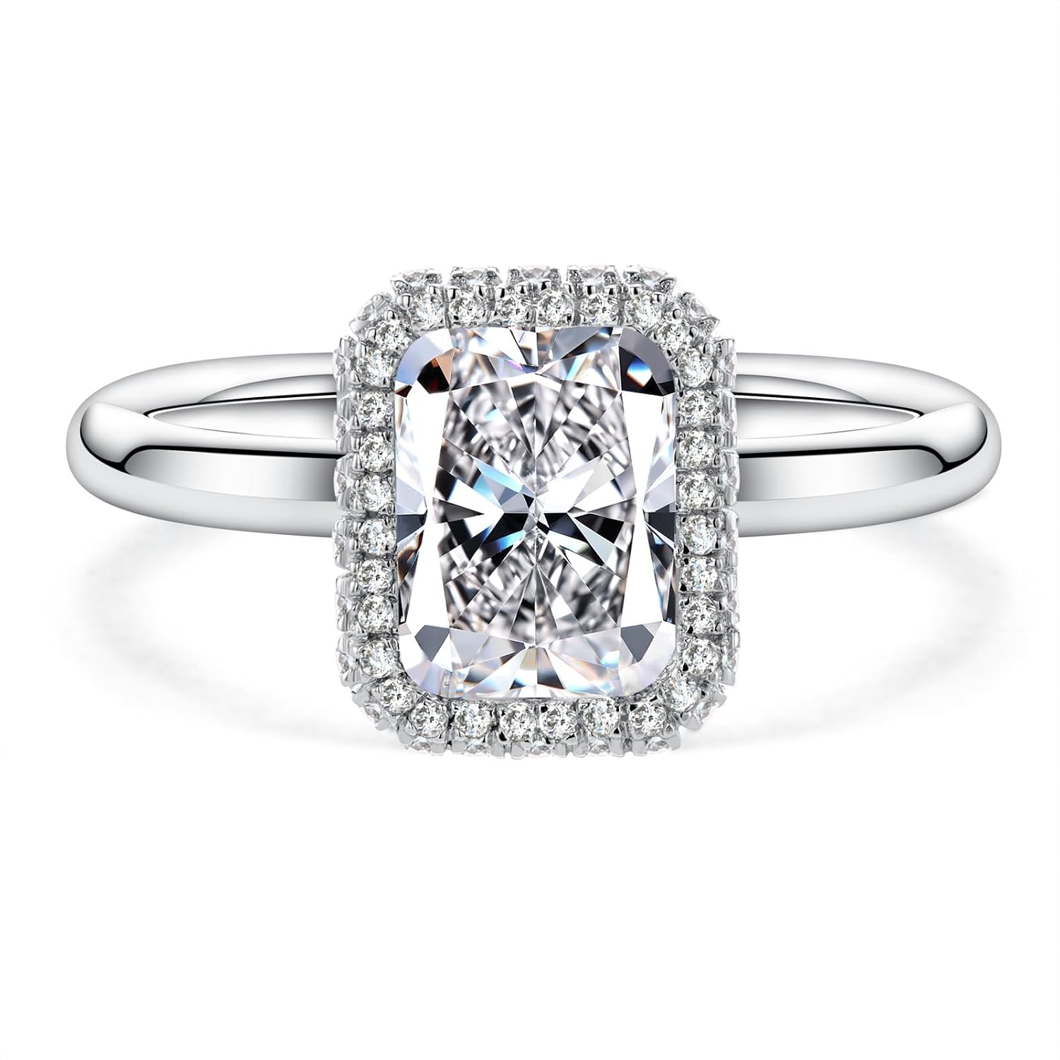Bo.Dream Cubic Zirconia Promise Rings for Her 925 Sterling Silver 2ct Radiant Cut Halo Engagement Ring