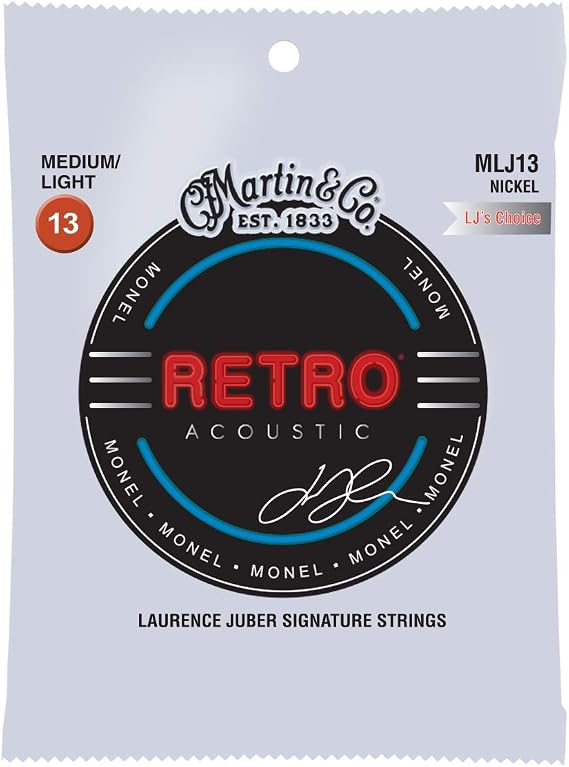 Martin Retro Acoustic Guitar Strings Monel, Medium/Light LJs Choice | Laurence Juber Signature Set | Warm, Natural Tone with Long Life