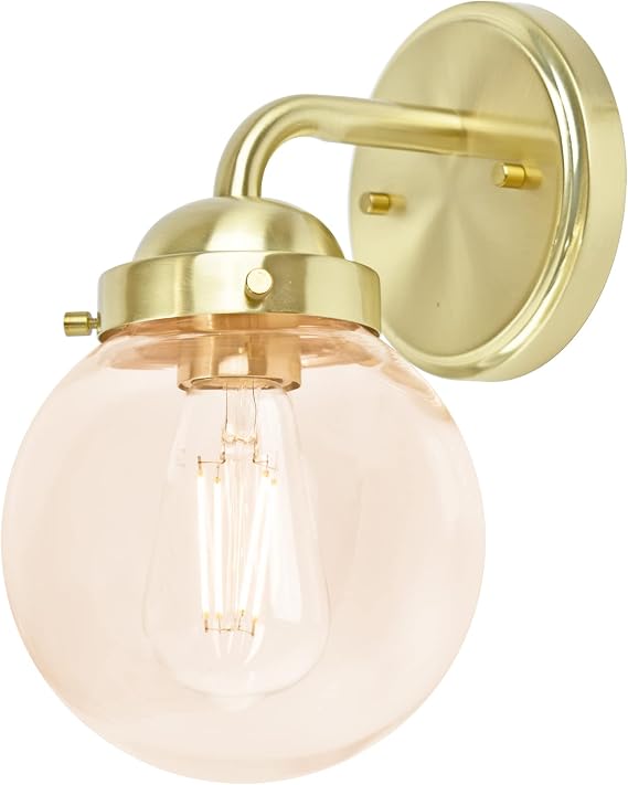 Ultralux Glass Globe Vanity Sconce, 6W, 2700K, Brushed Gold, 1-Light