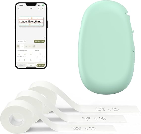 SUPVAN E10 Bluetooth Label Maker Machine with 3 Tapes, Green Bundle
