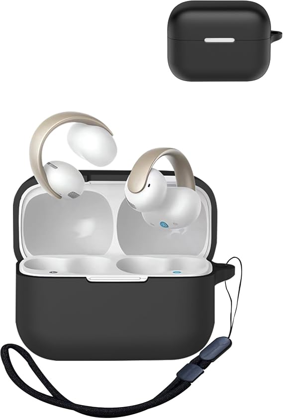 Compatible with Anker Soundcore AeroClip Active Noise Cancelling Earbuds,Premium Silicone Shockproof Protection Skin Touch Charging Port Accessible, Front LED Visible with Lanyard,Black.