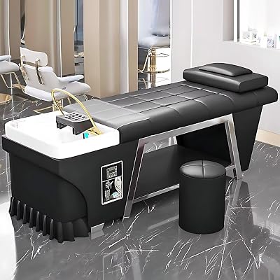 Shampoo Bed-Massage Table Includes Black Luxury Design,Head Spa Equipment & Facial Bed with Comfortable Headrest& Water Circulation,Open Storage