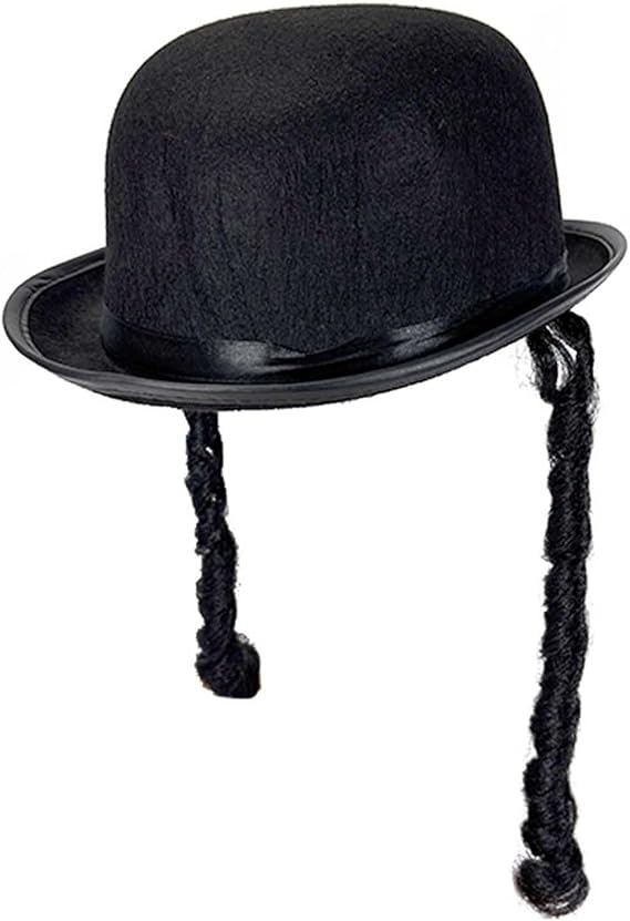 Rabbi Costume Bowler Hat Novelty Costume Hat with Payot for Jewish Themed Party Photo Booth Prop