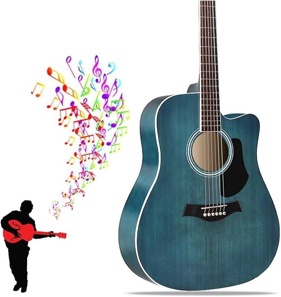 41-inch Beginner Cutaway Acoustic Guitar Package, Full Size Basic Starter Kit W/Gig Bag, Strings, Strap, Tuner, Picks For Beginners Music Lovers(Bluish wash)