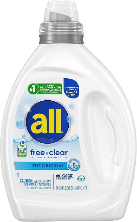 all Liquid Detergent for Sensitive Skin, 50 Oz, 110 Loads, Unscented