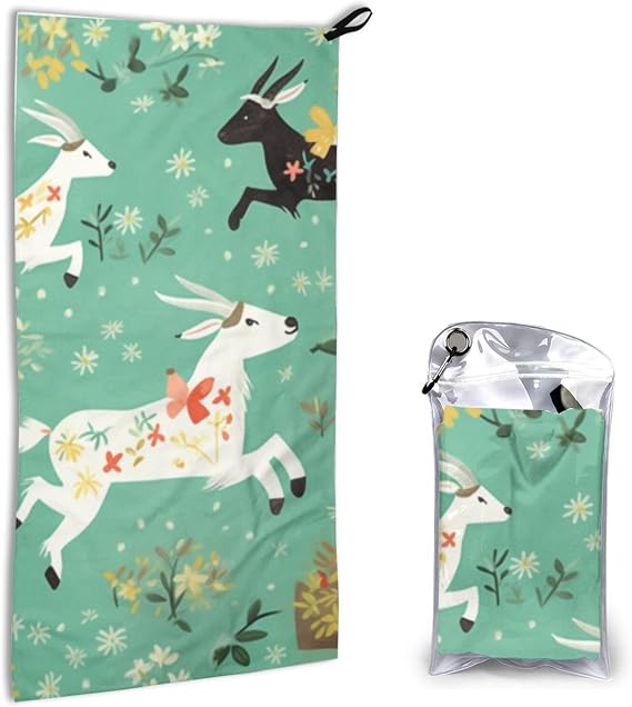 Goat Frolic Printed Quick Dry Towel 16x31.5 inches Microfiber Beach Towel for Hiking Travel Camping and Gym
