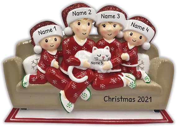 Personalized Family Christmas Ornament, Custom Cat Christmas Tree Hanging Ornament for Family (5 Names)