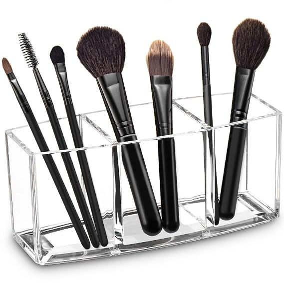 Acrylic Makeup Brush Organizer Holder Clear Cosmetic Brushes Storage with 3 Slots | 3 Slots