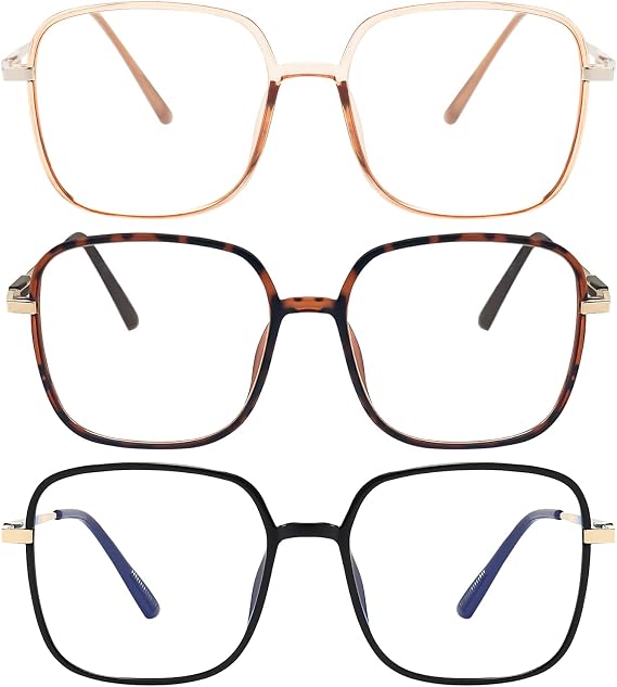 3 Pack Oversized Reading Glasses for Women Men, Large Super Light Frame Blue Light Blocking Readers Eyeglasses