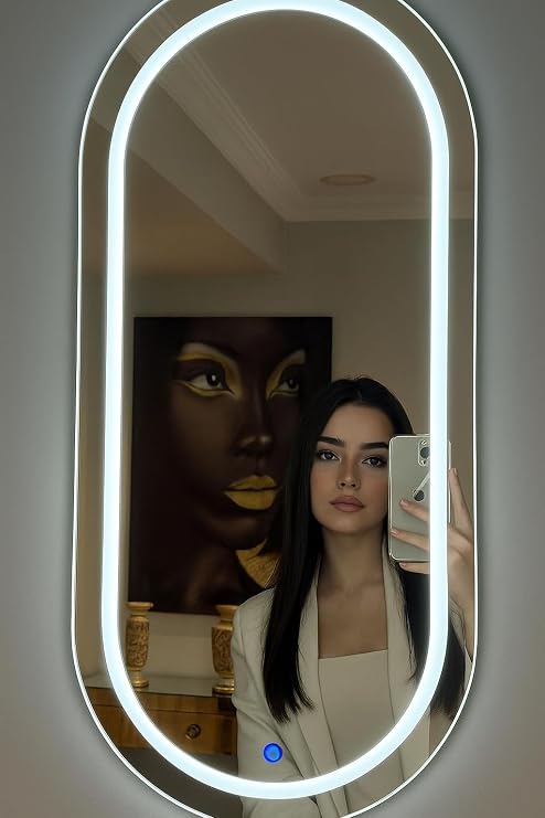 Genel Modern LED Ayna, Sensörlü, Cam, 77.7x61.5 cm, Elmas Şekilli, Duvar Montajlı, Ayarlanabilir Işıklı, Banyo ve Yatak Odası İçin Dekoratif