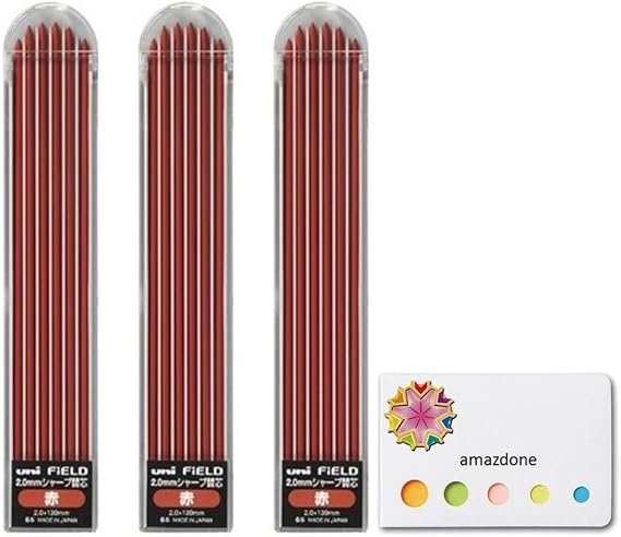 Uni Mechanical Pencil, Field, 2.0mm replacement core red(U203101P.15), 6 leads x 3set = Total 18 leads and amazdone Sticky Notes