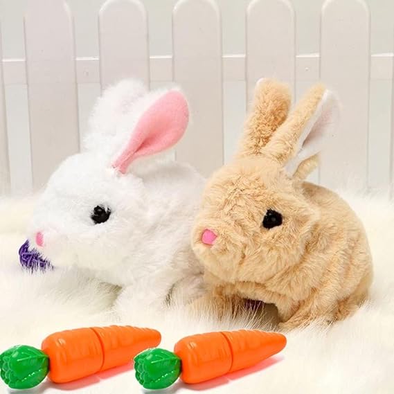 Realistic Bunny Toy - Interactive Plush Rabbit with Sounds and Movements Animated Walking Wiggle Ears Twitch Nose - Easter Gift for Kids (Brown+White)