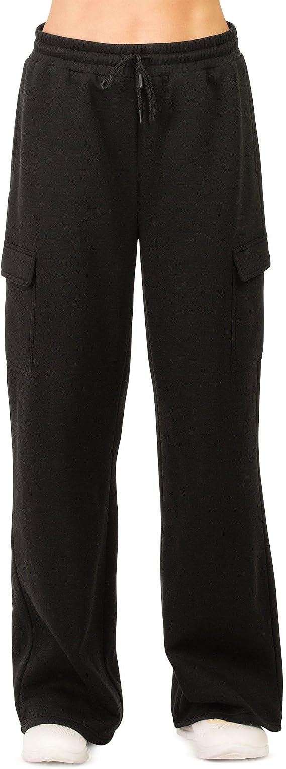 Sofra Women's Fleece Wide Leg Cargo Pants with Pockets