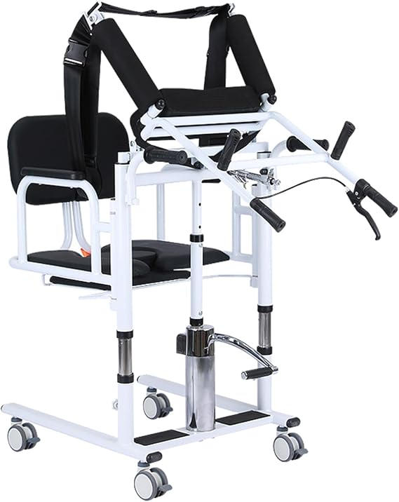 Hydraulic Patient Lift Transfer Chair for Home with Adjustable Height & 180 Open Design, Home Care Mobility Transfer Chair for Elderly Adults with Bedpan, 440 lb Capacity