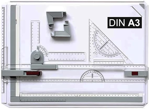 A3 Drawing Board 51x37cm, Adjustable Technical Drafting Table with Parallel Motion, Sliding Ruler & Accessories, Multi-Function Drawing Board for Students, Engineers, Artists & Architects