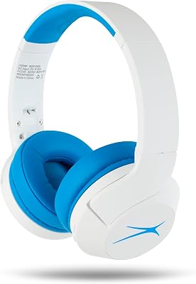 Altec Lansing Kid Safe Noise Cancelling Wireless Headphones 15H Battery, 85dB Volume Limit, Foldable Design Powerful Sound, Active Noise Cancellation Perfect for Kids Ages 7 Whiteout Wave Blue