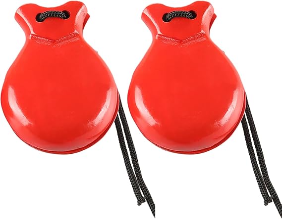 2 Pcs Traditional Flamenco Castanets Spanish Castanets with String Wooden Hand Percussion Music Instrument for Beginner