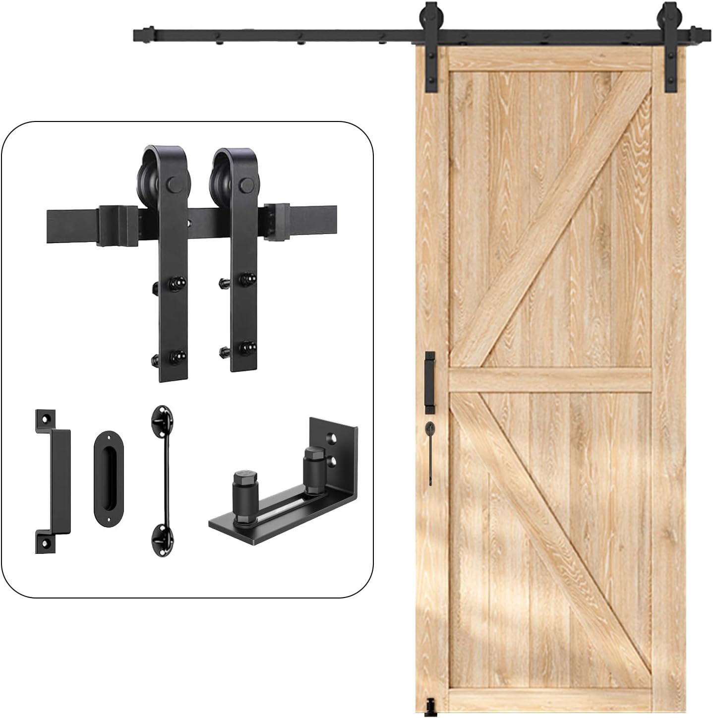 HomLux 6.6ft Heavy Duty Sturdy Sliding Barn Door Hardware Kit Single Door - Smoothly and Quietly - Simple and Easy to Install - Fit 1 38-1 34 inch Thickness Door PanelBlackJ Shape Hangers