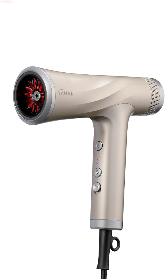 YA-MAN Blow Dryer with Scalp Massager, Ionic Reset Technology, Hair Dryer with Diffuser Attachment - Quiet, Lightweight, and Powerful for Women (Gold)