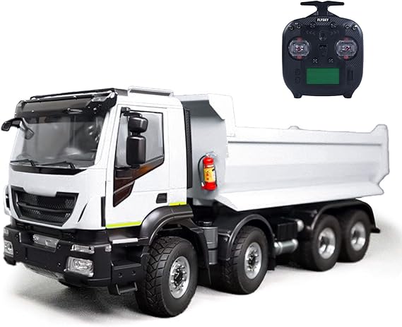 8X4 1/14 Hydraulic RC Tipper Car Metal 2-Speed Radio Control Dump Truck Model Hobby Grade Model(White)