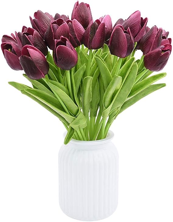 SKUZA Artificial Flowers,20pcs PU Foam Tulip Fake Flower Bouquet for Wedding Decoration DIY Home Artificial Flower Decor Simulation Tulip